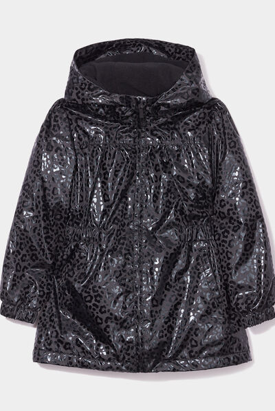 Parka cintrée à capuche doublure polaire noir fille