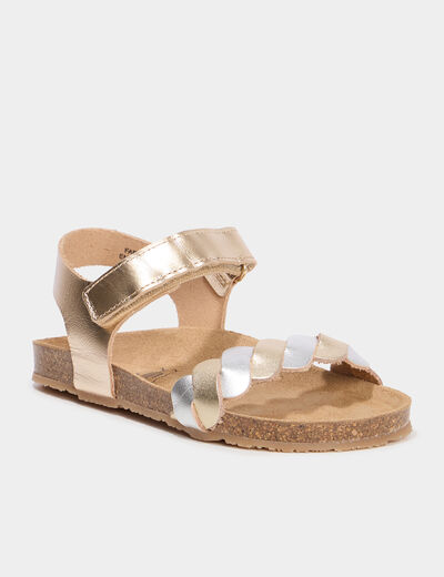 Sandales brides tressées en cuir jaune or fille
