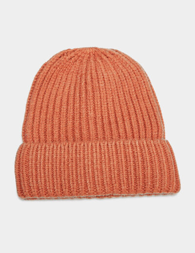 Bonnet tricoté orange foncé homme