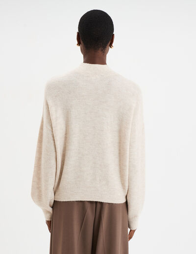 Pull manches bouffantes col montant ecru femme