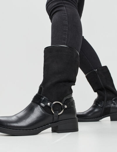 Bottes bi-matière avec boucles noir femme