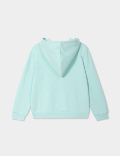 Sweat zipp&eacute; &agrave; capuche droit molleton vert pastel fille