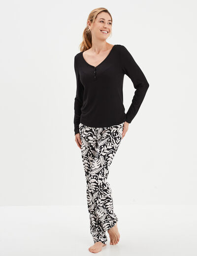 Ensemble pyjama manches longues 2 pièces noir femme