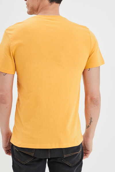 T-shirt en coton manches courtes jaune moutarde homme
