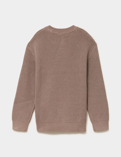 Pull col rond manches longues coton taupe gar&ccedil;on