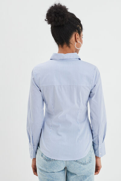 Chemise cintrée manches longues blanc femme