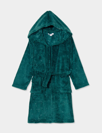 Peignoir capuche ceinturé effet polaire vert garçon
