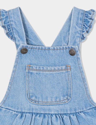 Robe salopette en jean à volants Creeks denim double stone bébé fille