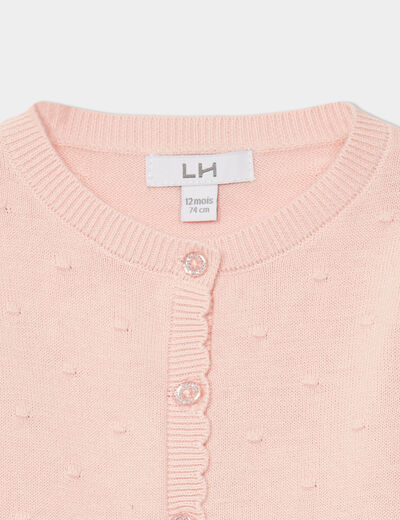 Gilet boutonné bord festonné coton rose clair bébé fille