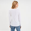 T-shirt col en V manches longues coton blanc femme