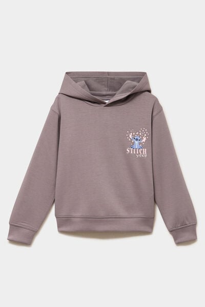 Sweat hoodie &agrave; capuche Stitch marron fille