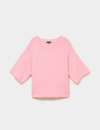 Pull col rond manches courtes rose femme