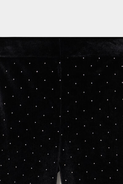 Pantalon flare effet velours &agrave; strass noir fille