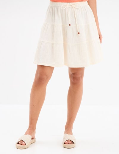 Jupe courte à coulisse gaze de coton creme femme