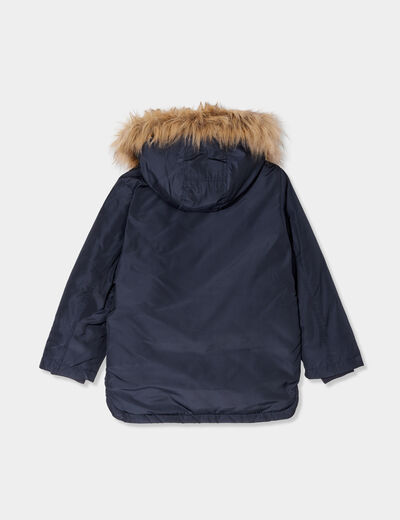 Parka à capuche fausse fourrure bleu marine garçon