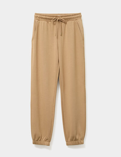 Pantalon de jogging large élastiqué taupe femme