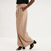 Pantalon large &agrave; pinces taille haute marron femme