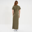 Robe midi taille effet noué coton vert kaki femme