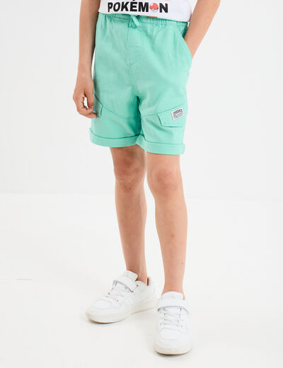 Short cargo regular coton vert turquoise garçon