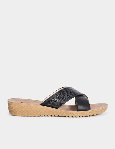 Chaussons mules brides croisées noir femme