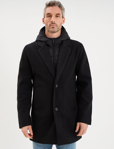 Manteau mi-long 3 en 1 &agrave; capuche noir homme