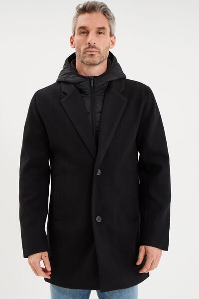 Manteau mi-long 3 en 1 &agrave; capuche noir homme