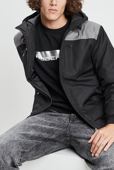 Blouson droit à capuche noir homme