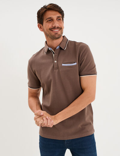 Polo piqu&eacute; manches courtes coton gris fonc&eacute; homme