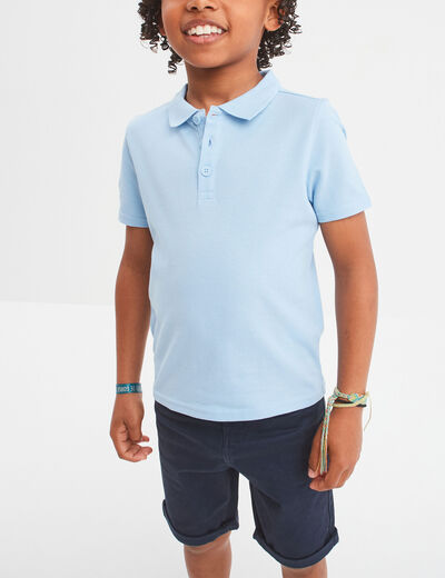 Polo manches courtes &agrave; d&eacute;tail brod&eacute; bleu pastel gar&ccedil;on