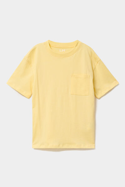 T-shirt oversize 1 poche manches courtes jaune gar&ccedil;on