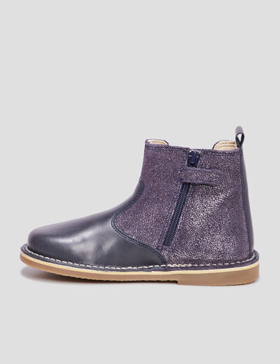 Bottines irisées en cuir Kickers Maelio bleu marine fille