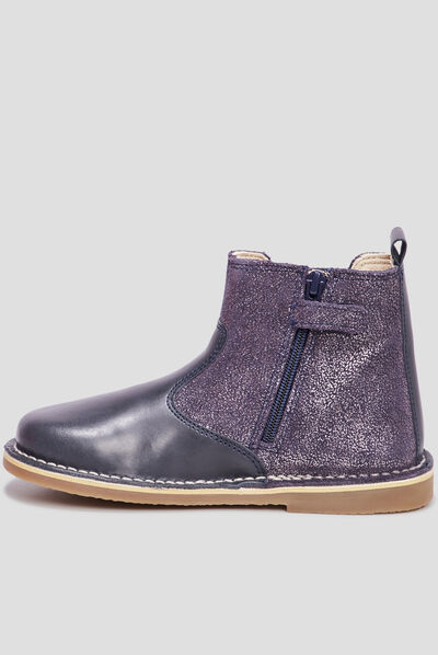 Bottines irisées en cuir Kickers Maelio bleu marine fille