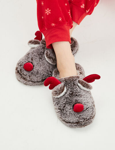Chaussons renne mules fausse fourrure multicolore femme