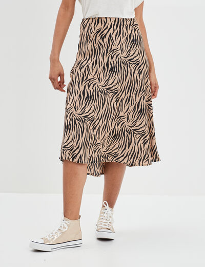 Jupe midi patineuse satinée beige femme