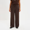 Pantalon large &eacute;lastiqu&eacute; marron fonc&eacute; femme