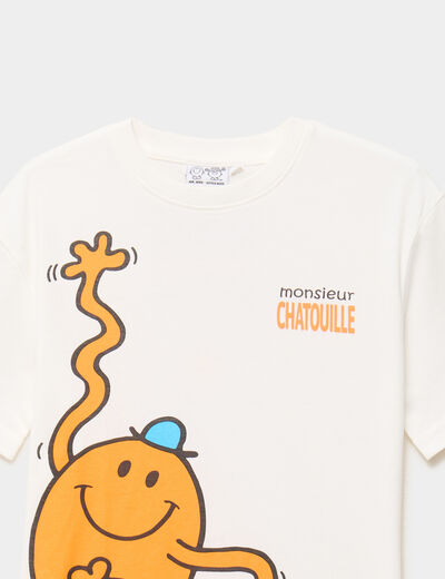 T-shirt droit coton Monsieur chatouille blanc gar&ccedil;on