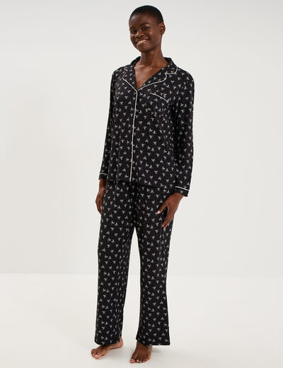 Ensemble pyjama chemise et pantalon noir femme