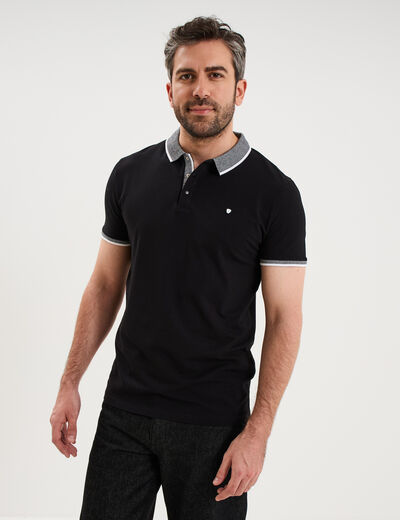 Polo slim manches courtes stretch noir homme