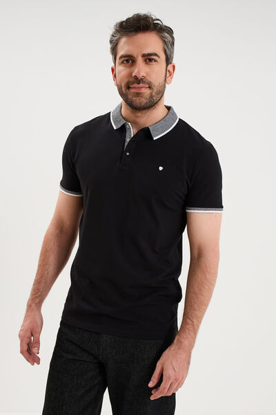 Polo slim manches courtes stretch noir homme