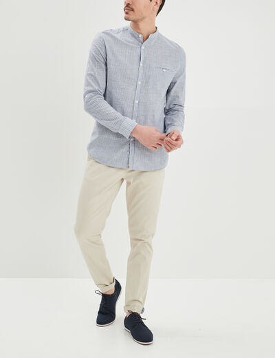 Chemise manches longues col mao coton gris clair homme