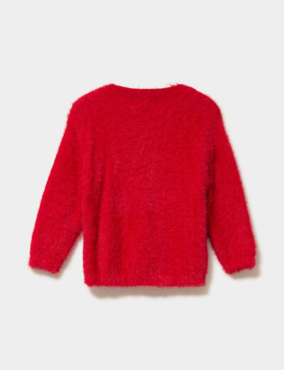 Pull mailles duveteuses col rond rouge b&eacute;b&eacute; fille