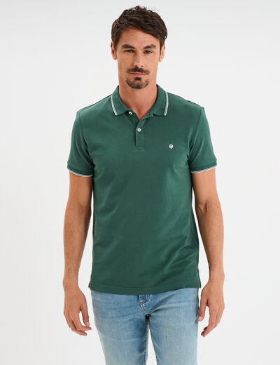 Polo manches courtes bords contrastés vert canard homme