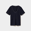 T-shirt col en V manches courtes bleu fonc&eacute; femme