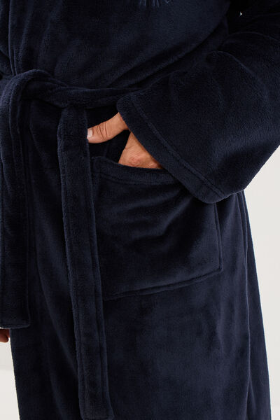 Peignoir long effet velours bleu fonc&eacute; homme