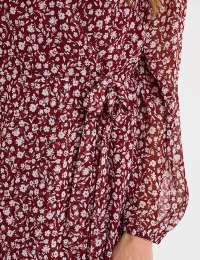 Robe manches longues col cache-coeur bordeaux femme