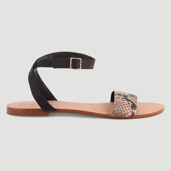 Sandales à bride imprimé python femme noir