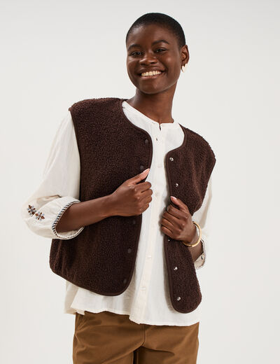Veste sans manches effet polaire marron fonc&eacute; femme