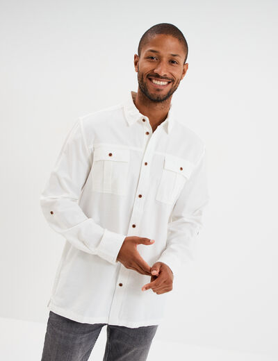 Chemise manches retroussables ivoire homme