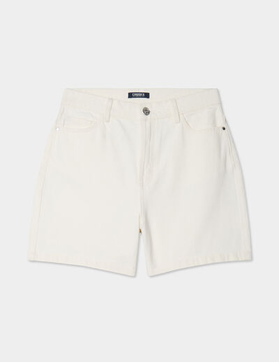 Short mom 5 poches coton ecru femme