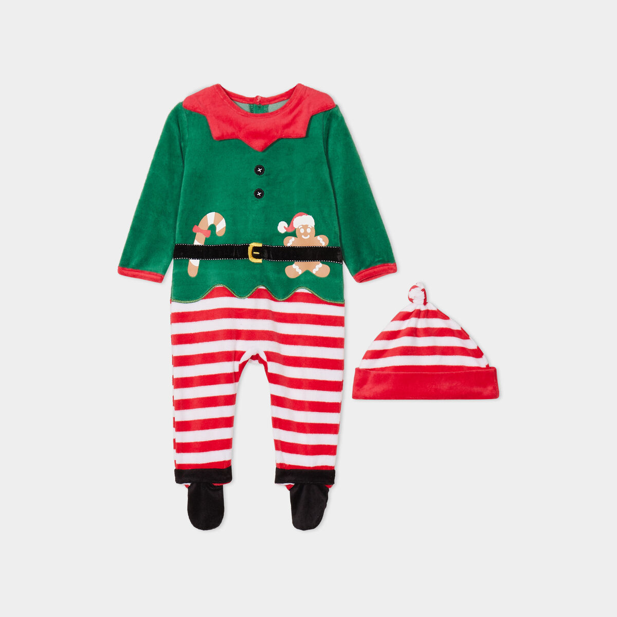 Ensemble No&euml;l dors-bien boutonn&eacute; bonnet vert b&eacute;b&eacute;